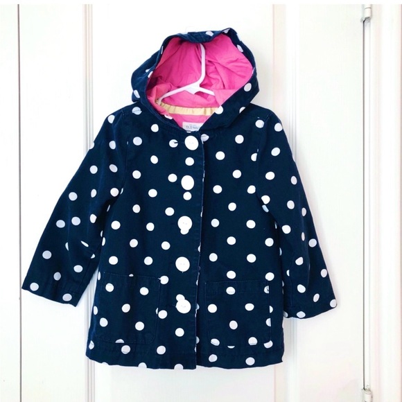 Old Navy Other - Old Navy Toddler Navy Polka Dot Hooded Cotton Button Front Jacket Pink Lining 4T